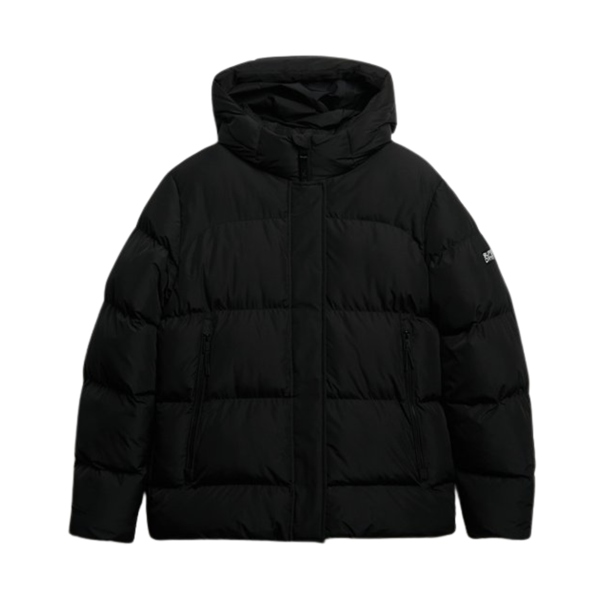 Hooded 5 Baffle Sports Puffer - Black