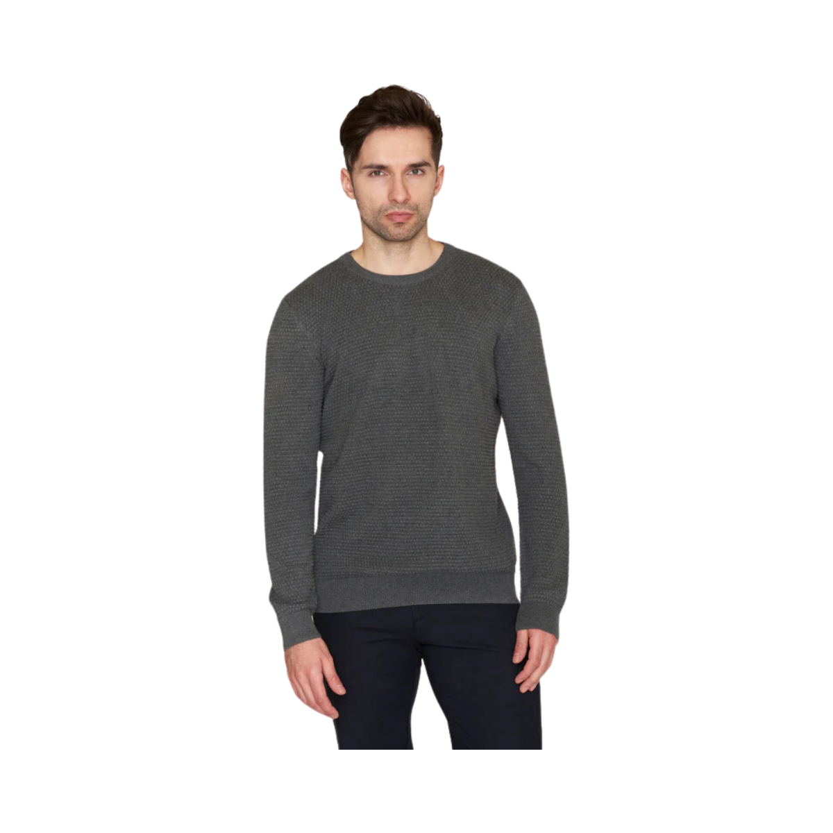 Vagn Reg Bubble Knit Crew Neck - Dark Grey Melange