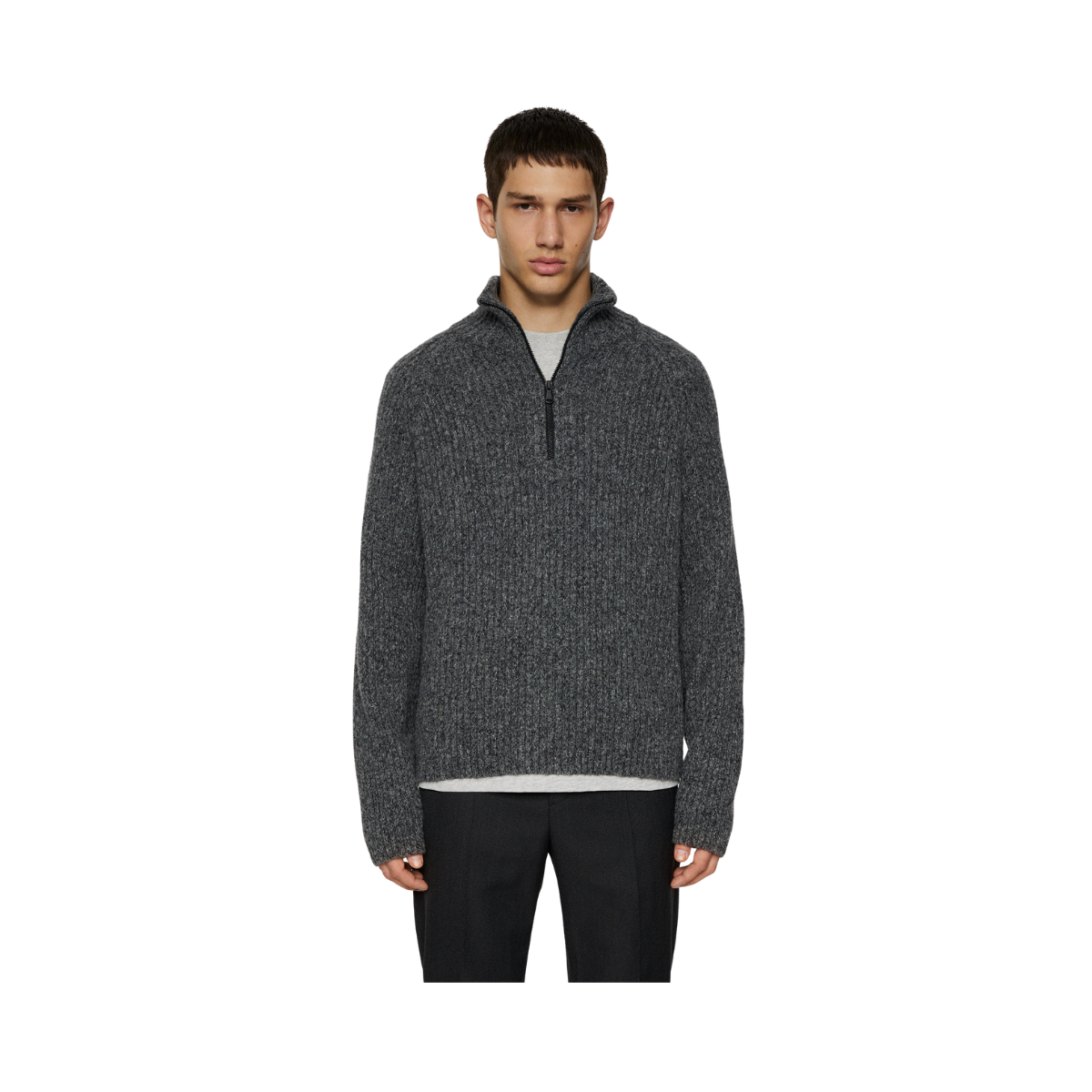Victor Zip Wool Sweater - Dark Grey Melange