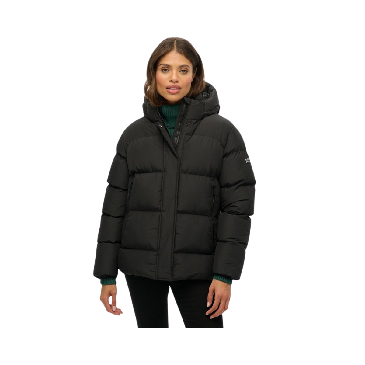 Hooded 5 Baffle Sports Puffer - Black