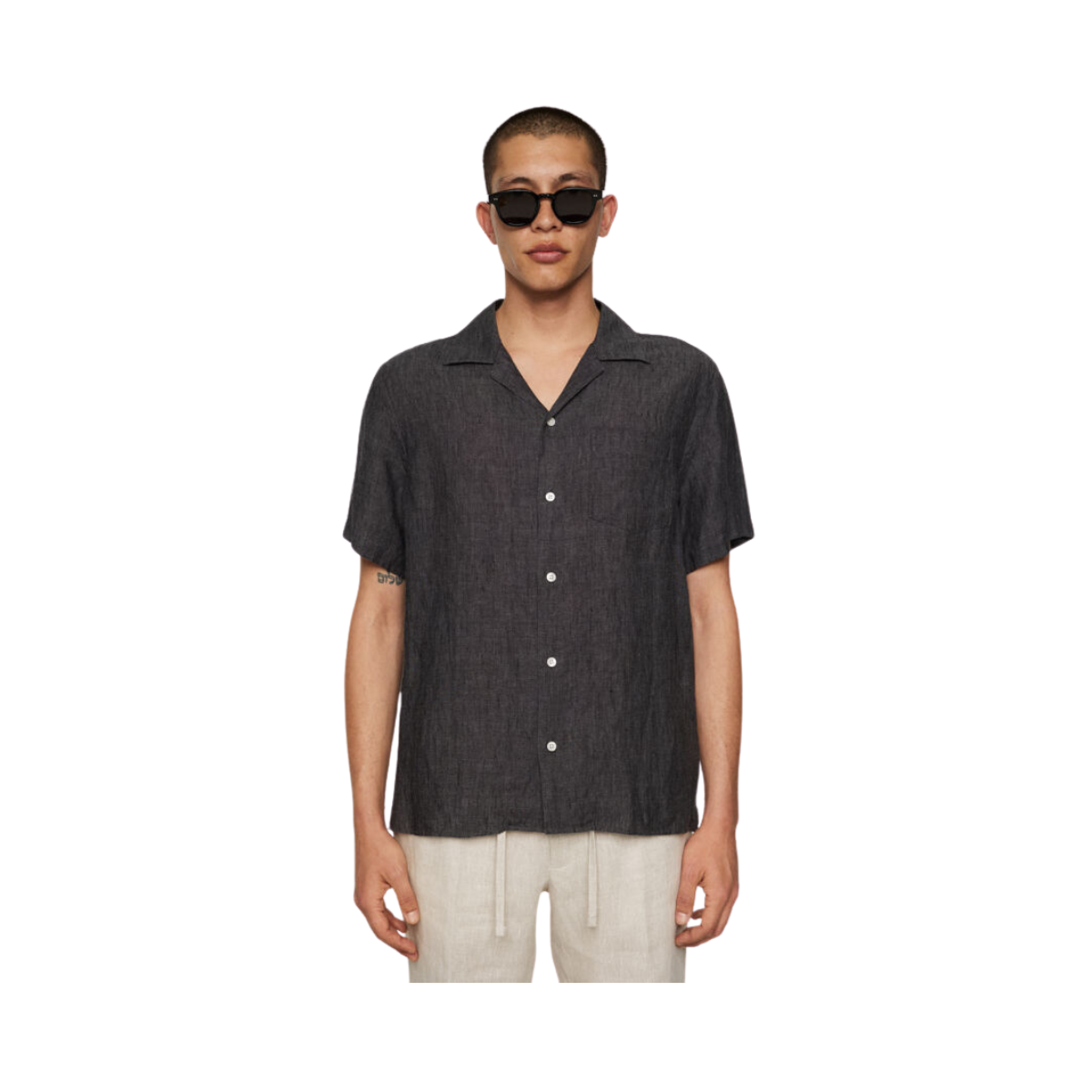 Elio Linen Melange Shirt - Black