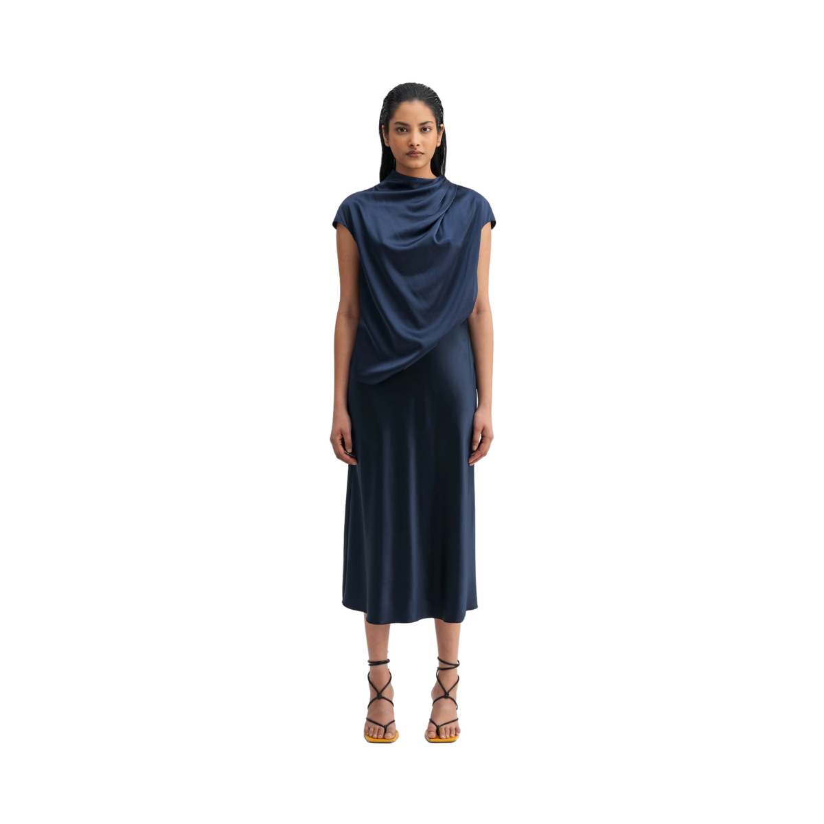 Lima Satin Silk Top - Midnight blue