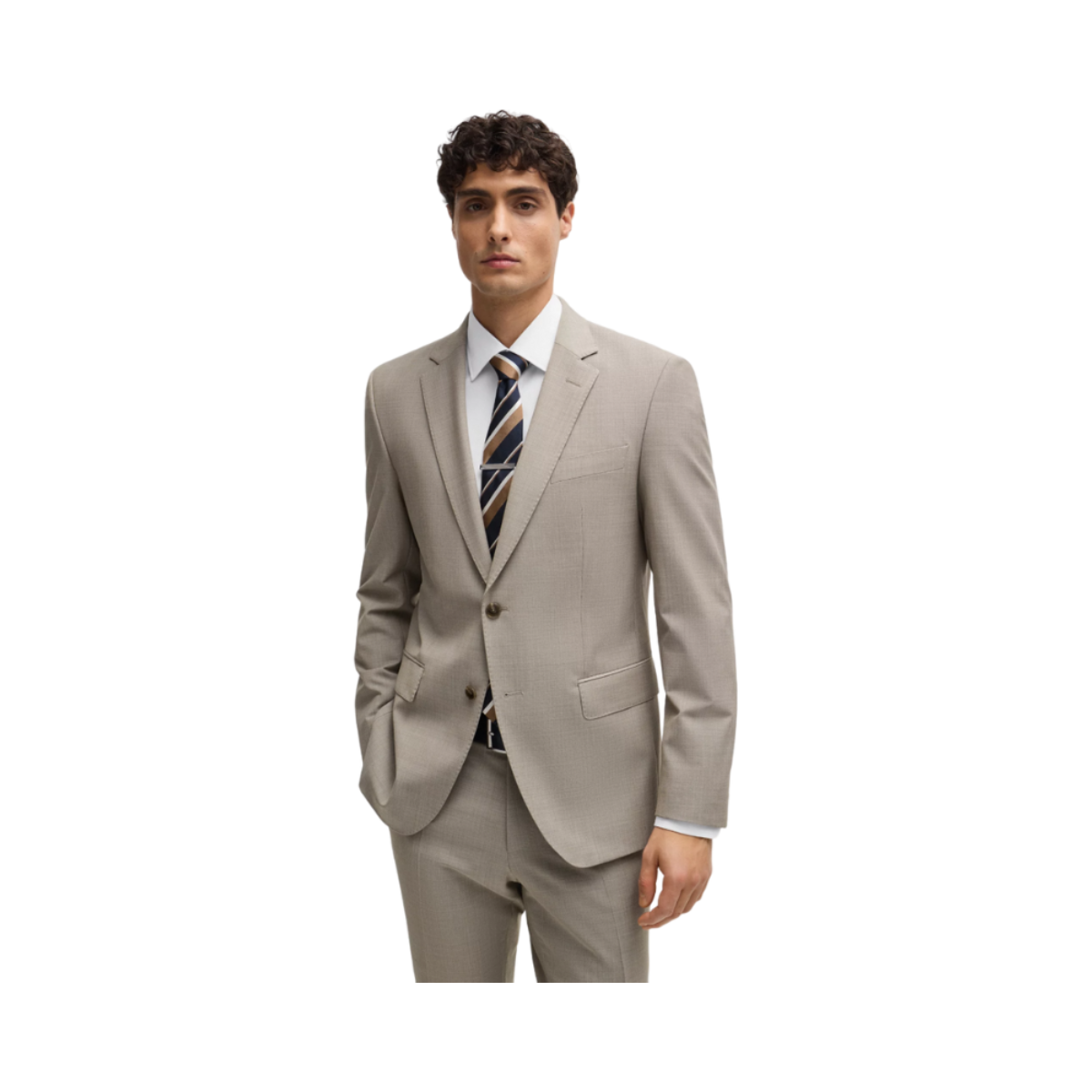 SLIM-FIT SUIT IN MICRO-PATTERNED STRETCH CLOTH 224 - Beige