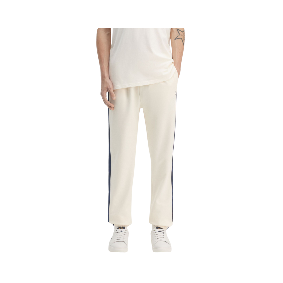 CONTRAST TAPE TRACK PANT - Ecru/Tennis Blue
