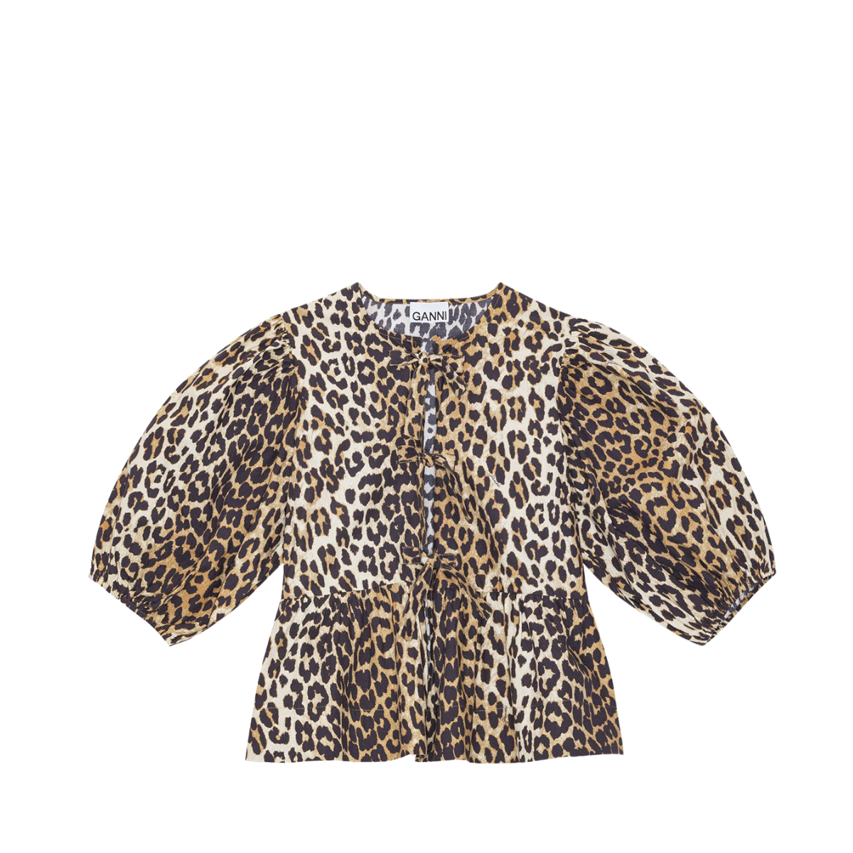 Printed Cotton Poplin Peplum Blouse - Leopard