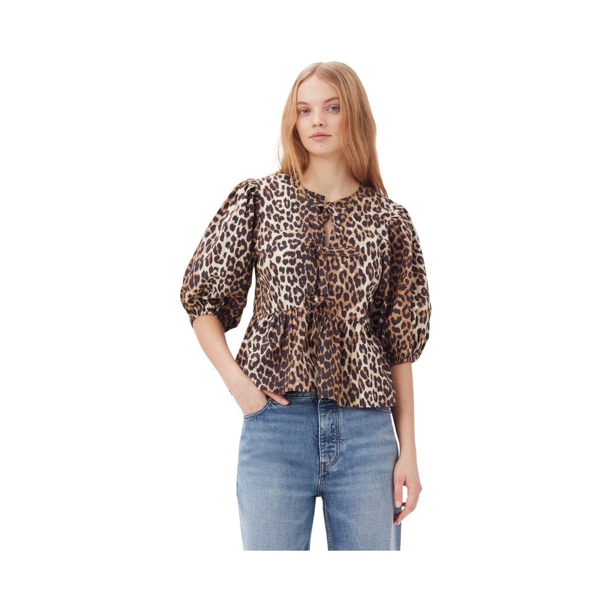 Printed Cotton Poplin Peplum Blouse - Leopard