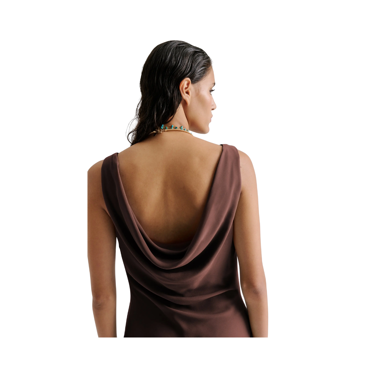 Alia Cowl Neck Ruffled - Chocolate