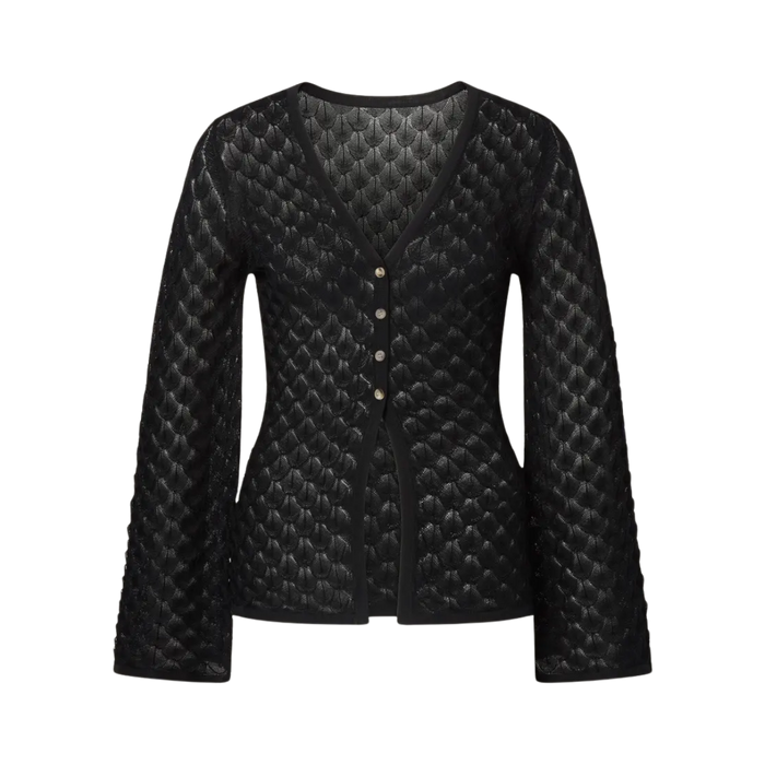 Ayla Pointelle Knitted Cardigan - Black