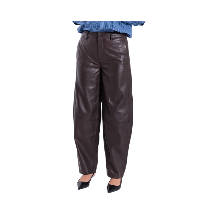 Monica Barrel Leather Pants - Dark Brown