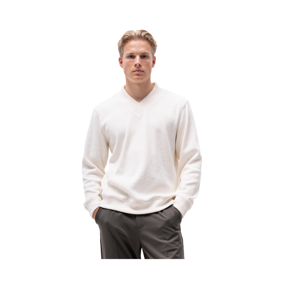 Nathan V-Neck Sweat - Offwhite