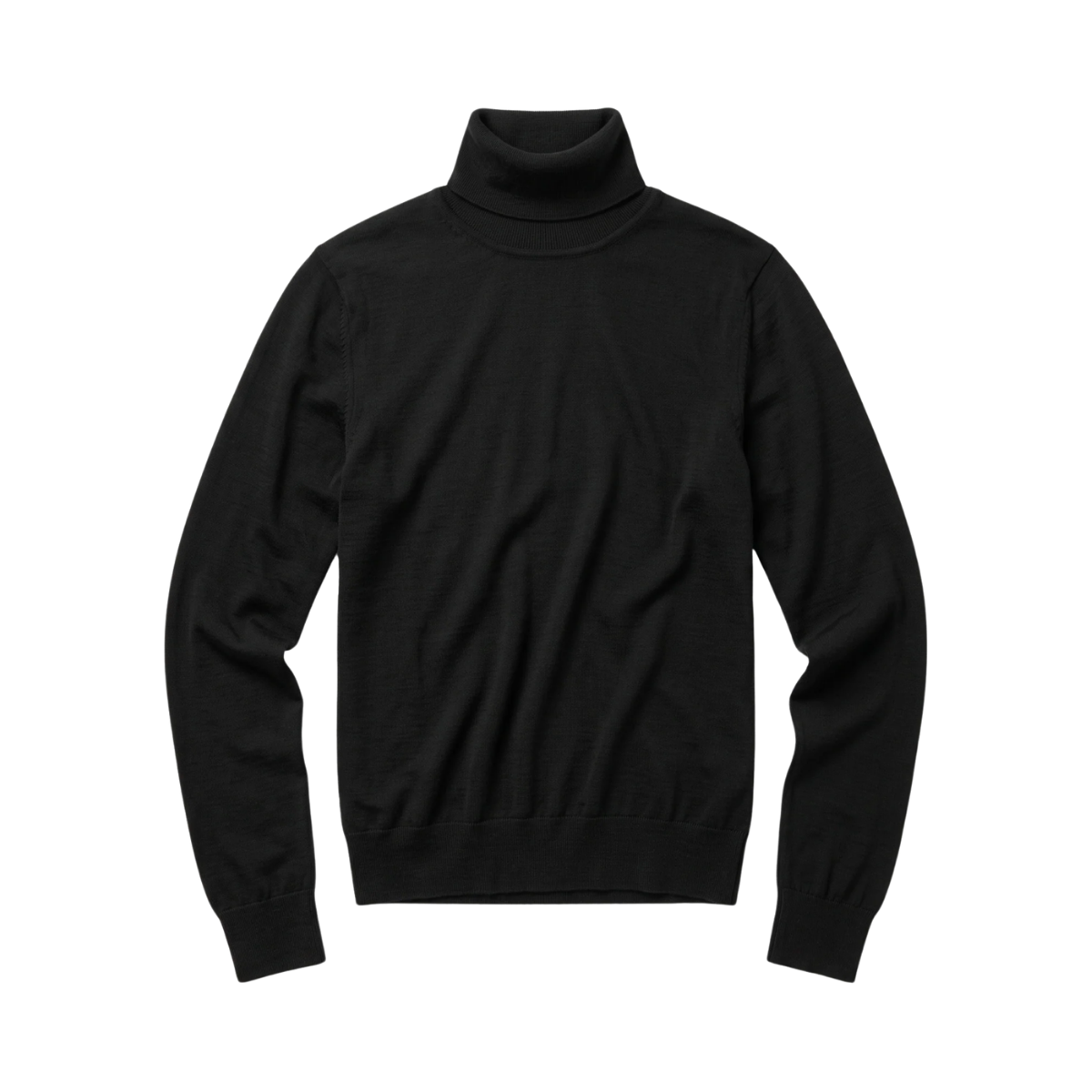 Merino Rib Long Sleeve Roll-Neck - Black Jet