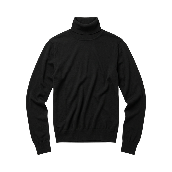 Merino Rib Long Sleeve Roll-Neck - Black Jet