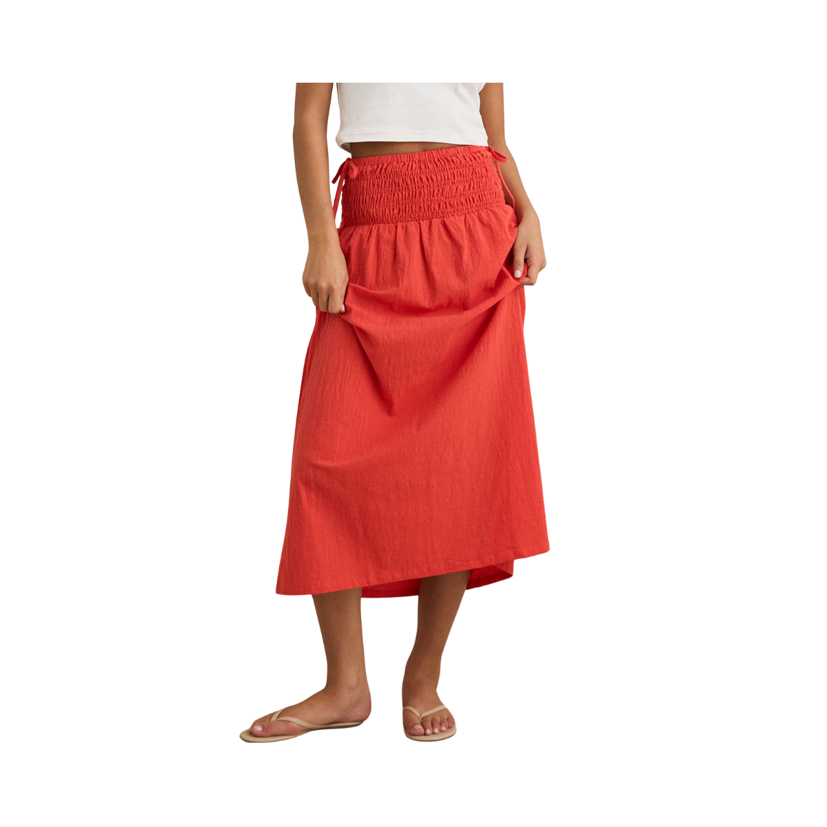 Alana Tie Side Maxi Skirt - red