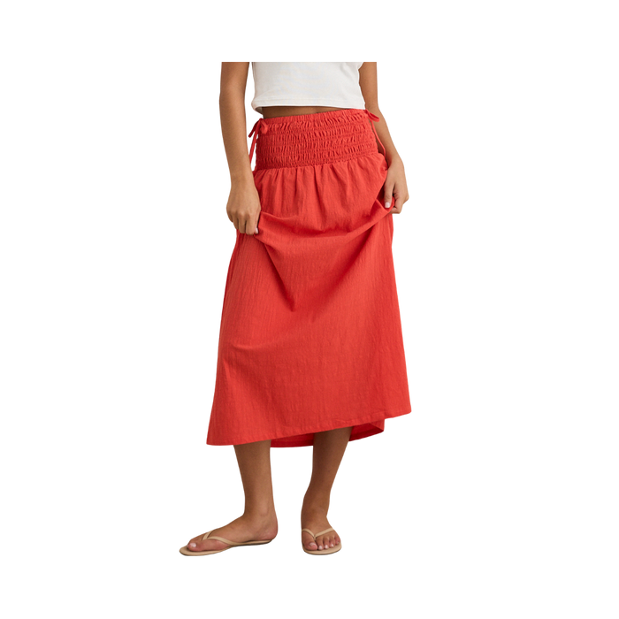Alana Tie Side Maxi Skirt - red