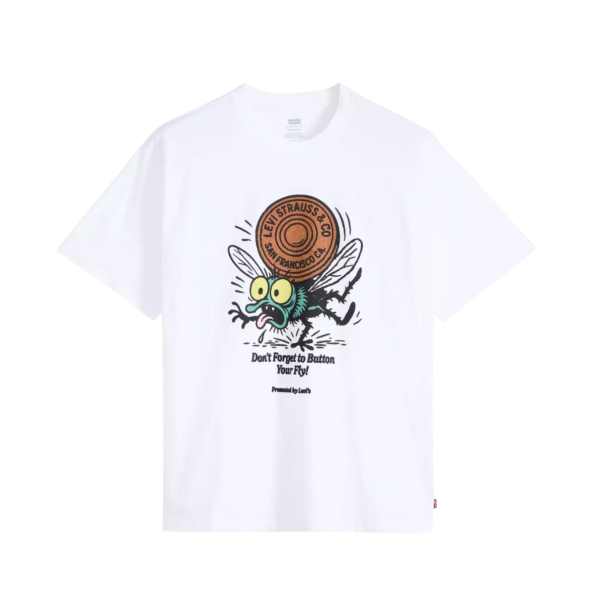 Graphic Vintage Fit Tee - Button Your Fly White