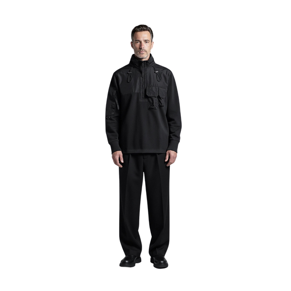 Half Zip Hybrid Sweater - Black
