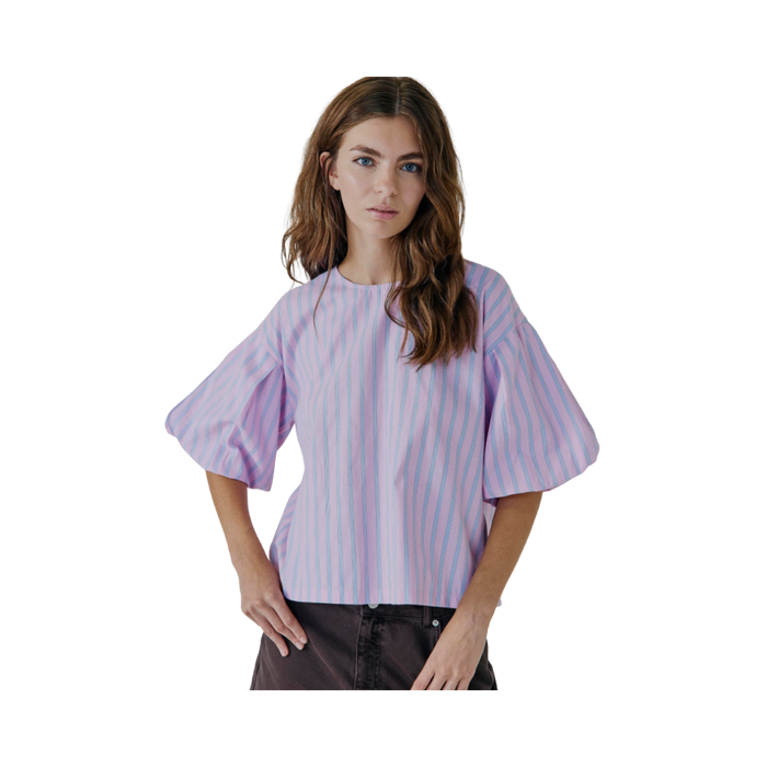 Emily SS Top - Blue/Pink Stripe