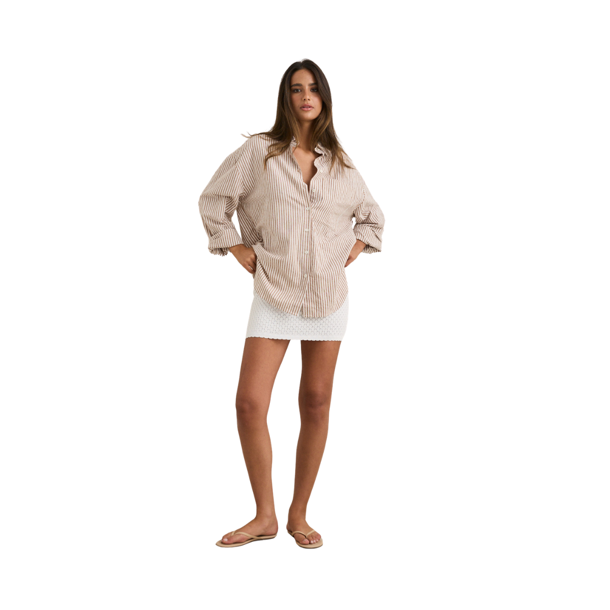 Valley Stripe Oversized Shirt - Tan