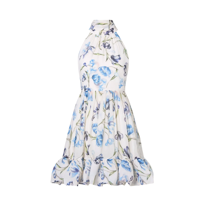Fern Halterneck Ruffled Mini Dress - Tulip Blue