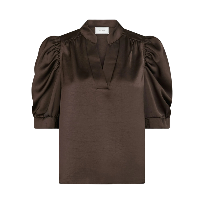 Roella Heavy Sateen Blouse - Dark brown