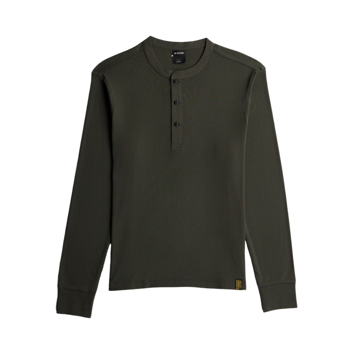 Shrunken Slim Rib Henley LS - Black Olive