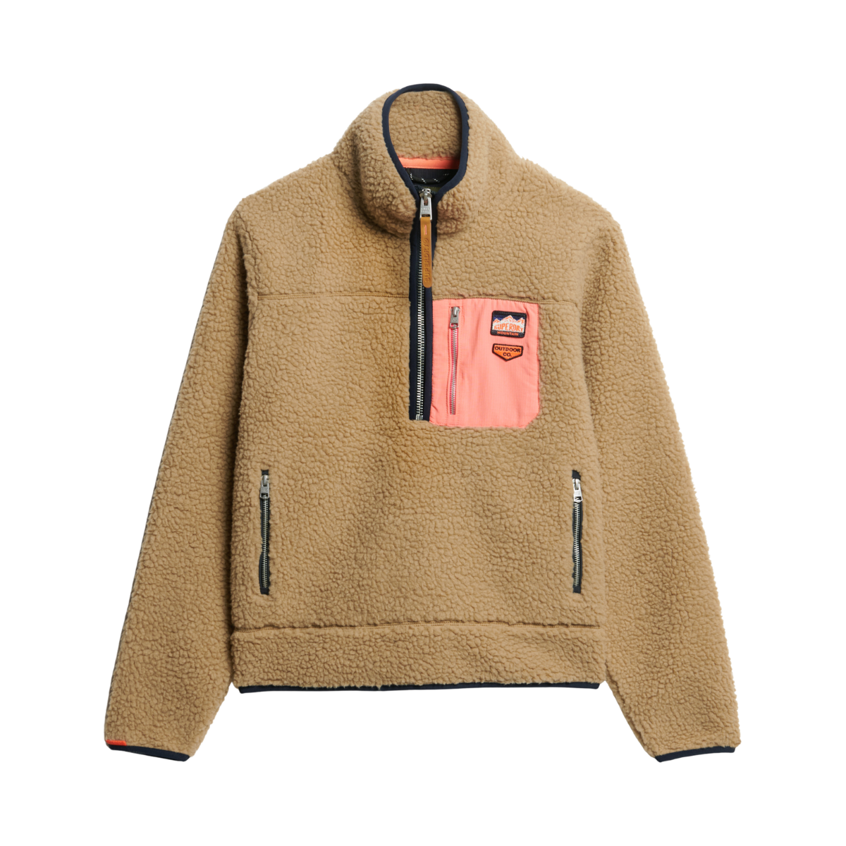 Vintage Retro Half Zip Fleece - 8TU Classic Tan Brown