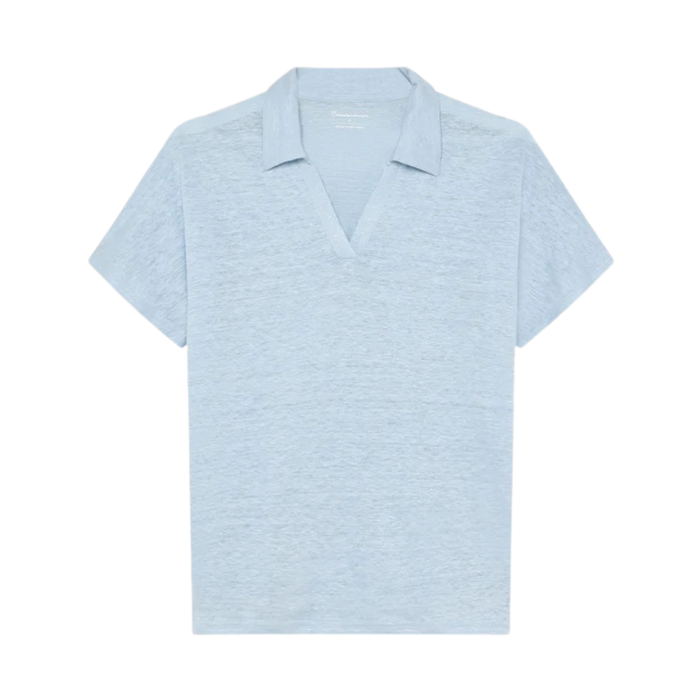 Linen Split Neck Polo - Skyway