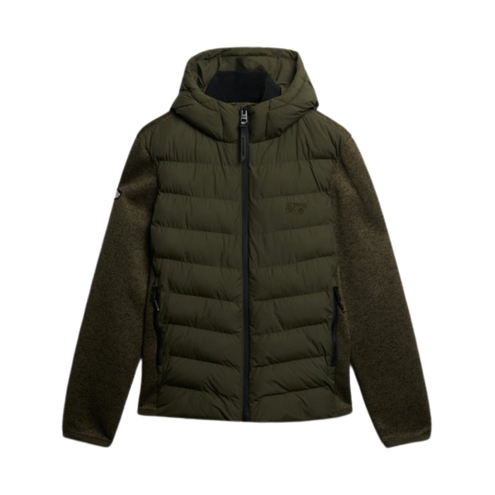 Hooded Storm Knit Hybrid Jacket - Khaki Green Marl