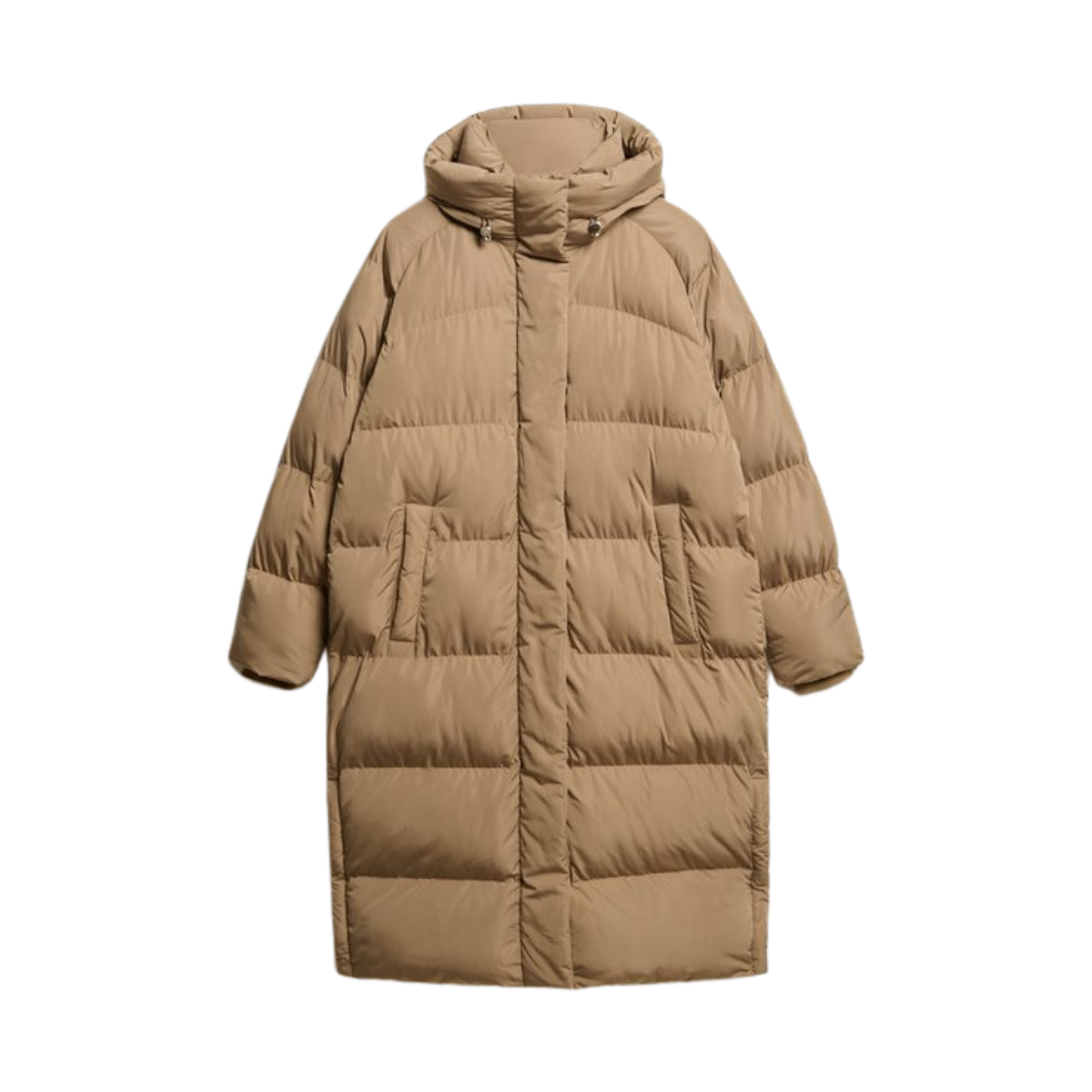 Longline Hooded Puffer Jacket - 8KO Fossil Brown