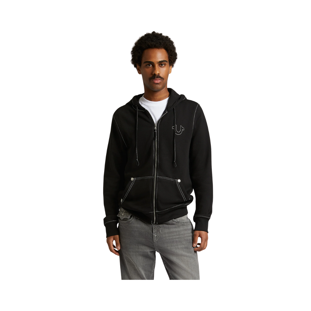 Big T Zip Up Hoodie - Black