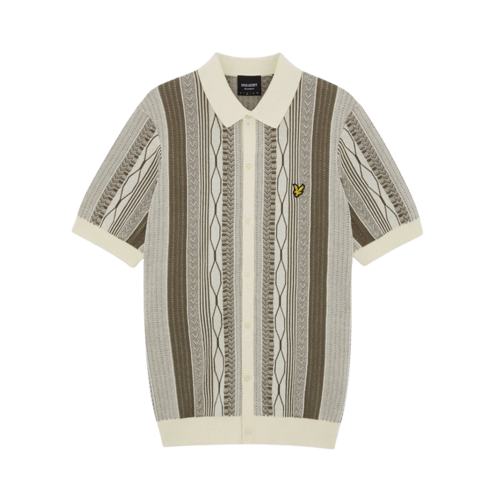 Brocade Jacquard Short Sleeve Knitted Shirt - Ice Cream / Khaki Ash