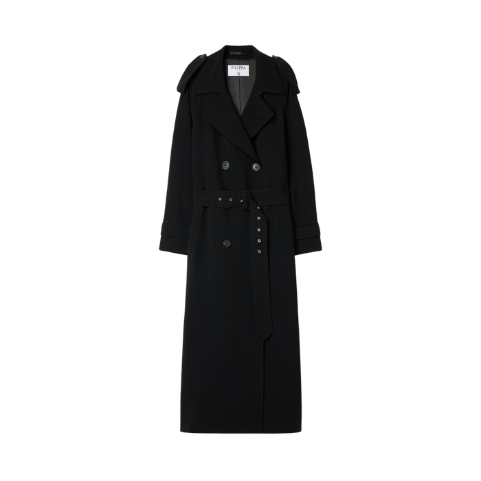 Draped Trench Coat - Black
