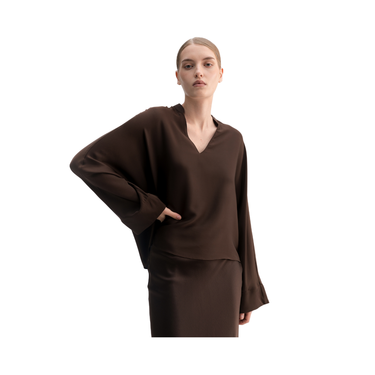 Nina V-Neck Blouse - Dark Brown