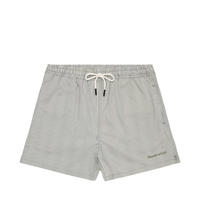 Mid-Thigh Stripe Seersucker Swimshorts - Green stripe