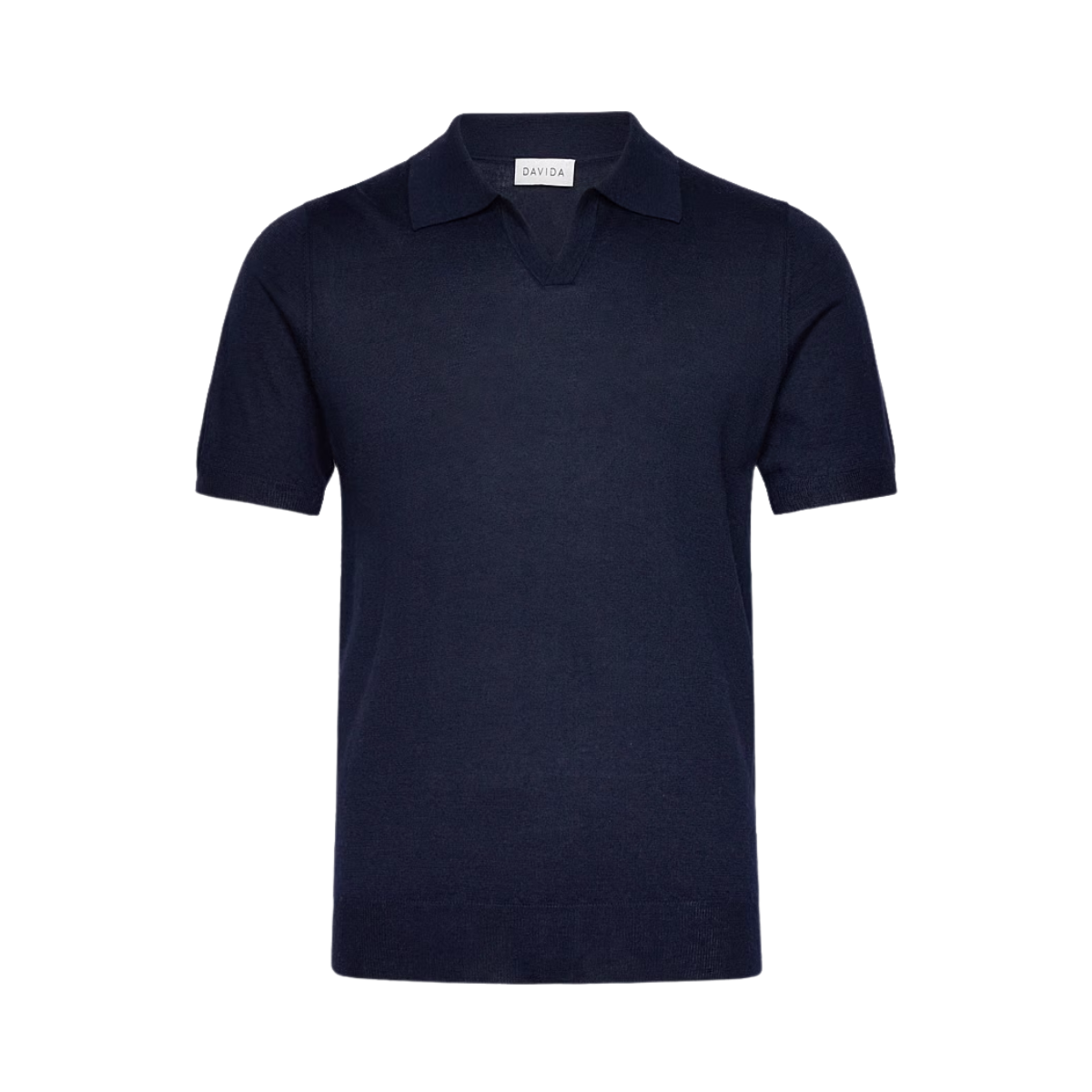 Man Fine Knit Open Collar T-shirt - Navy