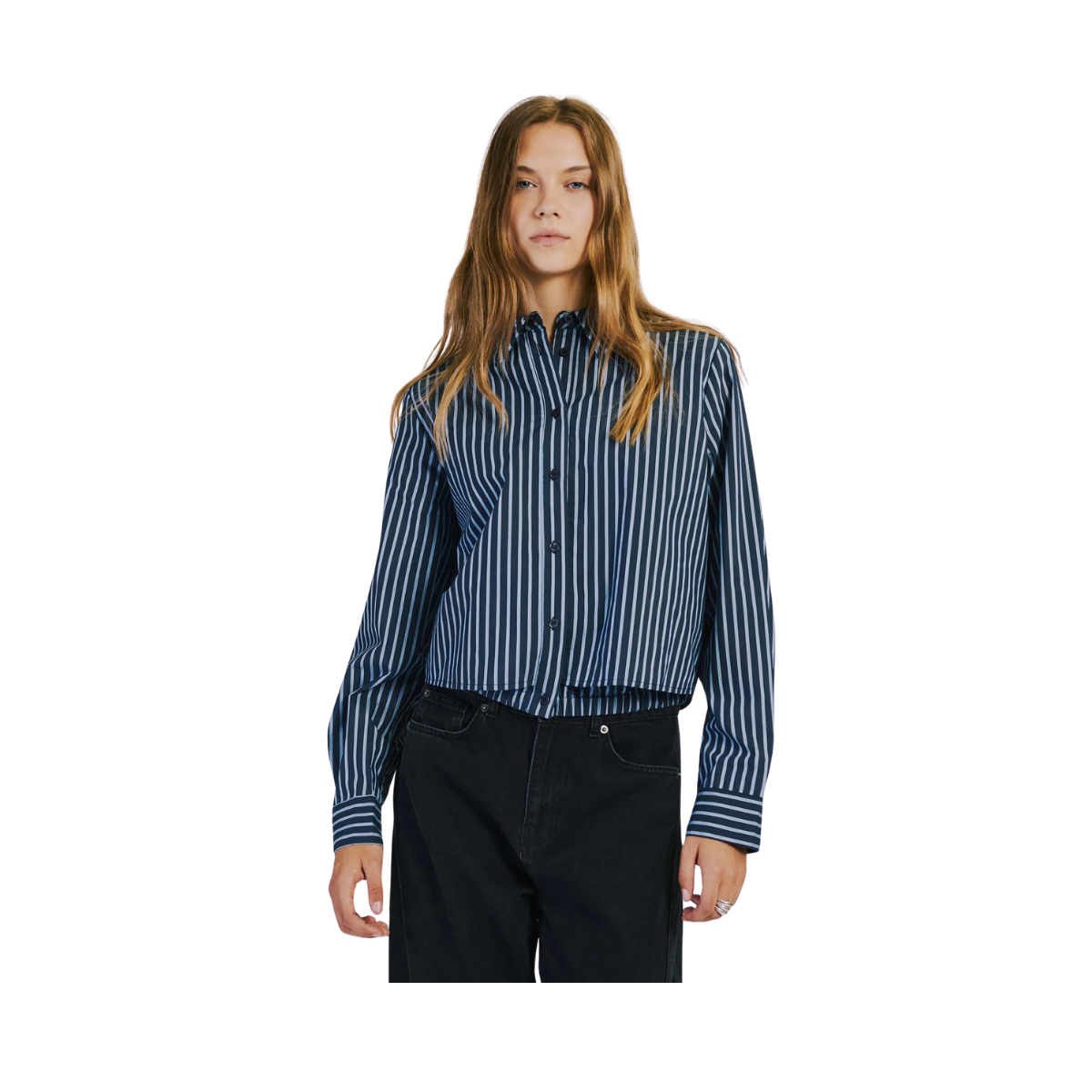 Holly Cropped Shirt - Blue Stripe