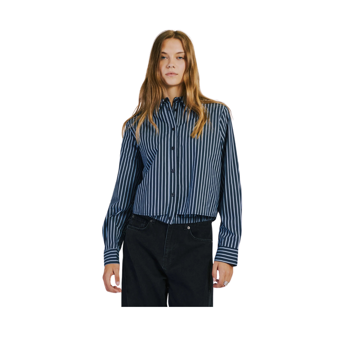 Holly Cropped Shirt - Blue Stripe