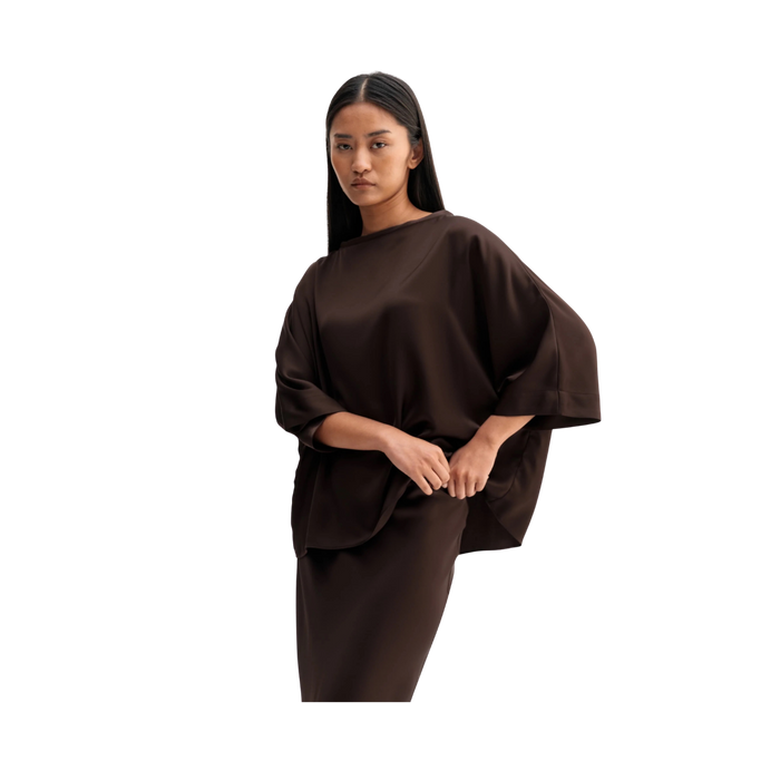 Tori Satin Tee - Dark Brown