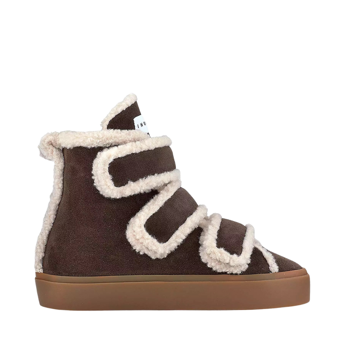 Shearling Velcro Wedge - Dark Brown