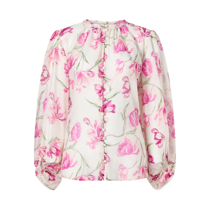 Minoa Balloon Slevee Sheer Blouse - Tulip Pink
