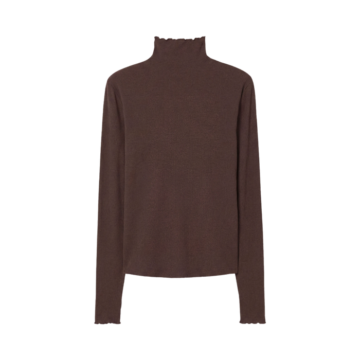 Rib Mock Neck Top - Dark Chocolate