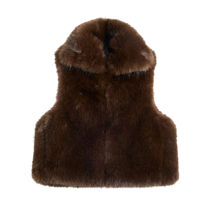 Daria Faux Fur Ball Vest - SEAL BROWN