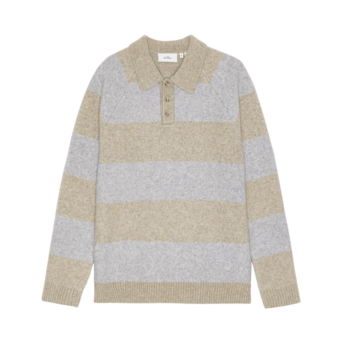 Striped Melange Knitted Polo - Light Sand Melange