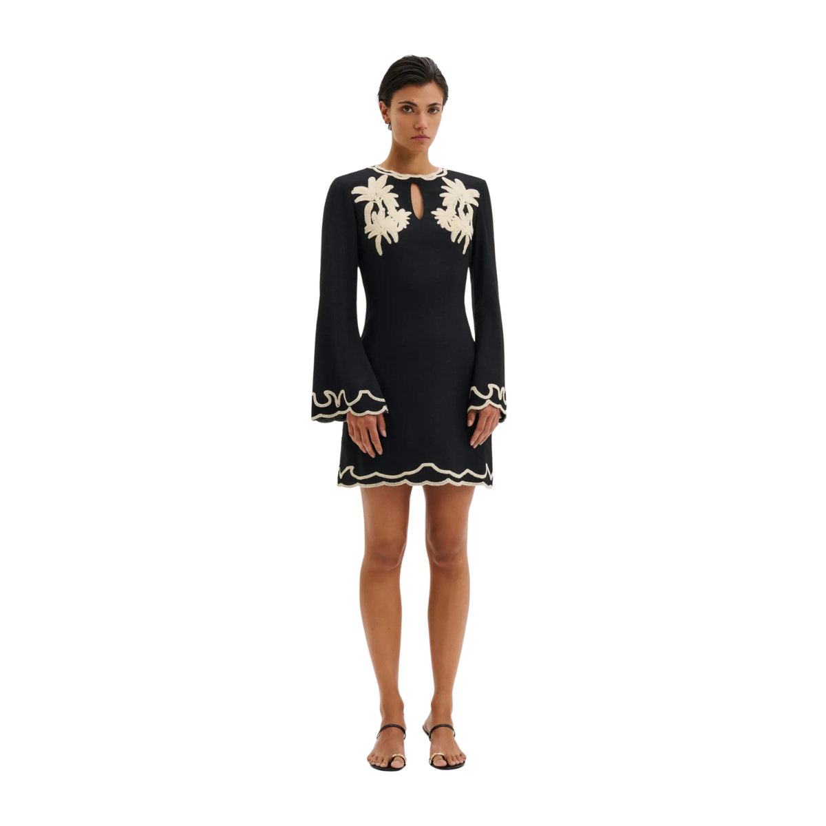 Henny Embroidered Mini Dress - Black