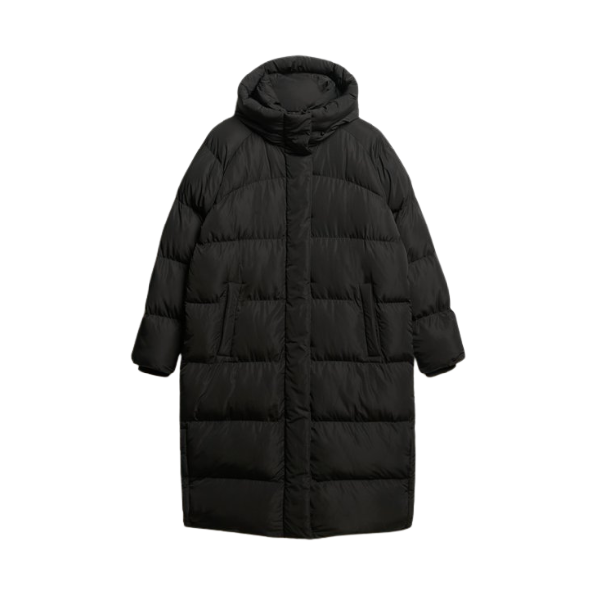 Longline Hooded Puffer Jacket - Black