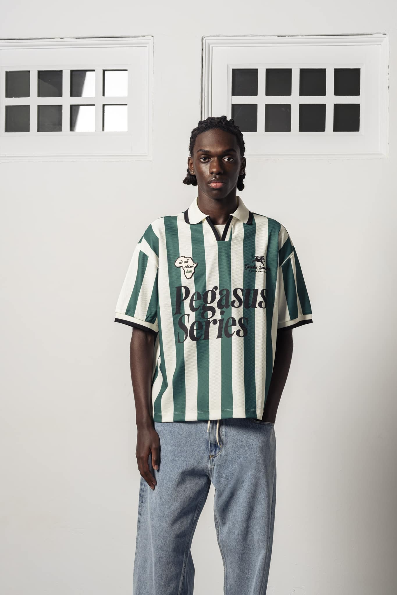 About Love Football Tee - Green/Ecru