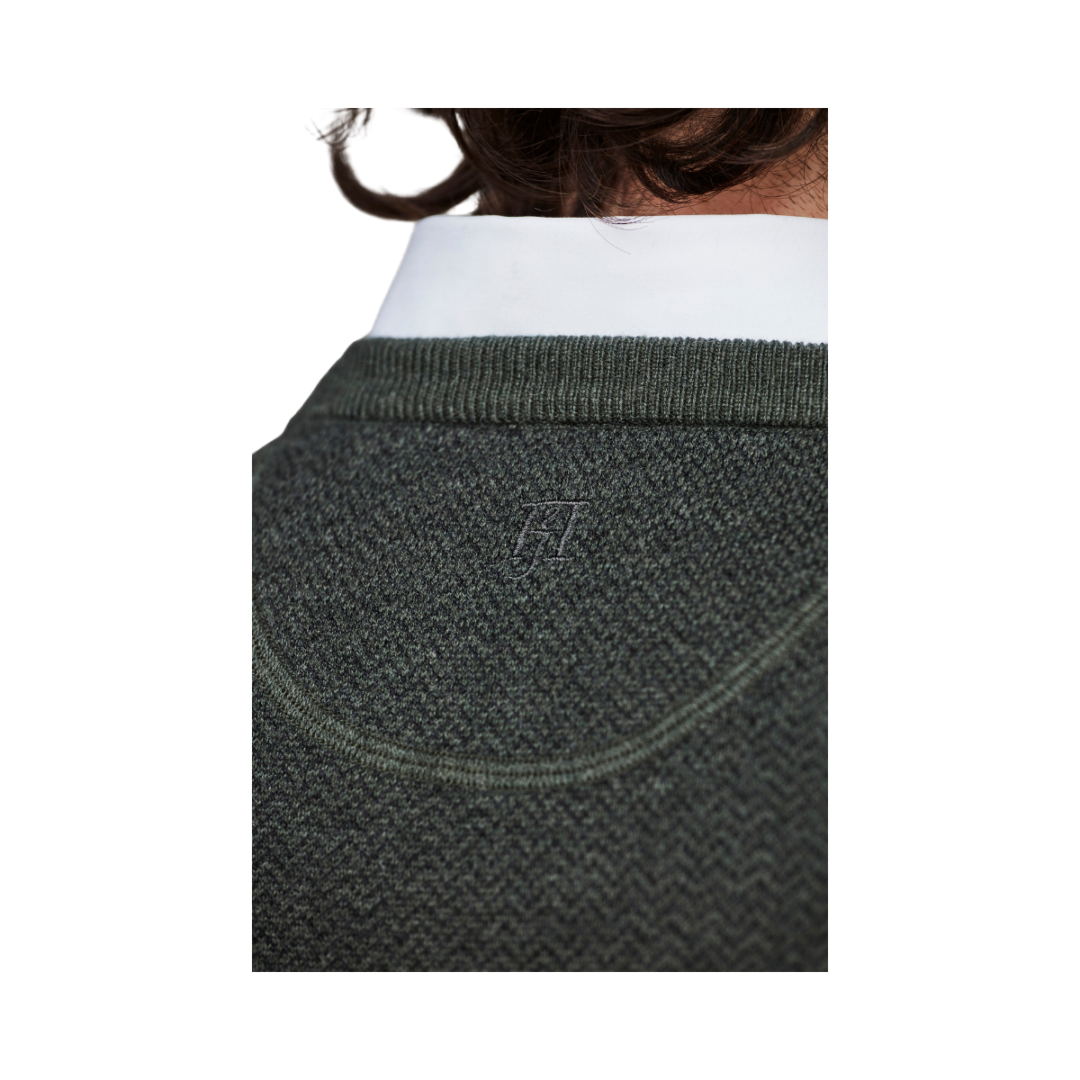 2TONE HERRINGBONE KNIT, CREW NECK - Green