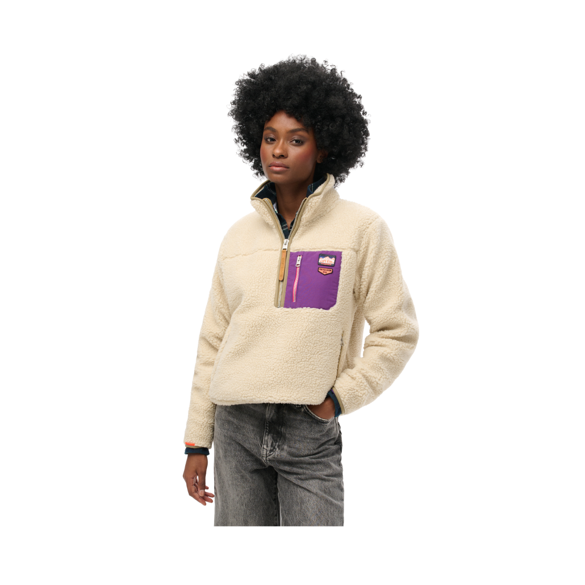 Vintage Retro Half Zip Fleece - 1LG Oatmeal Beige