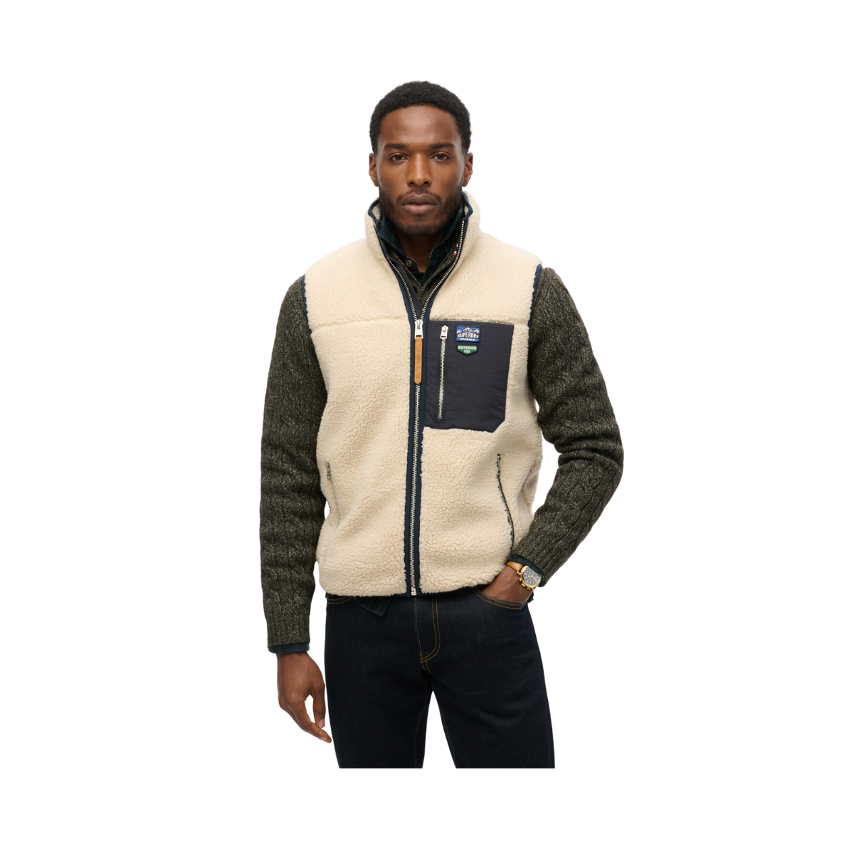 Vintage Retro Fleece Gilet - Oatmeal Beige