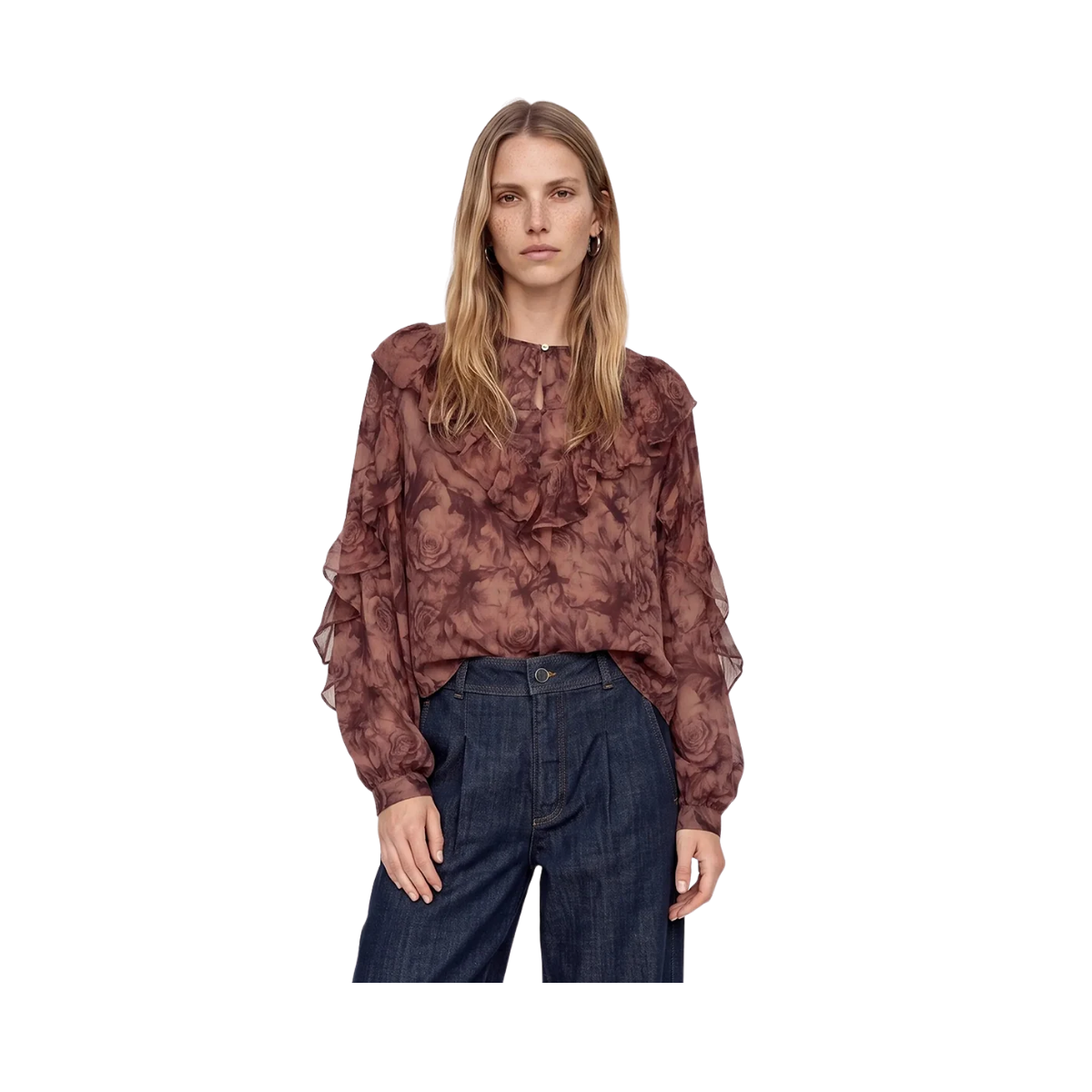 MMRoya Ruffle Rose Blouse - Dark Flower Print